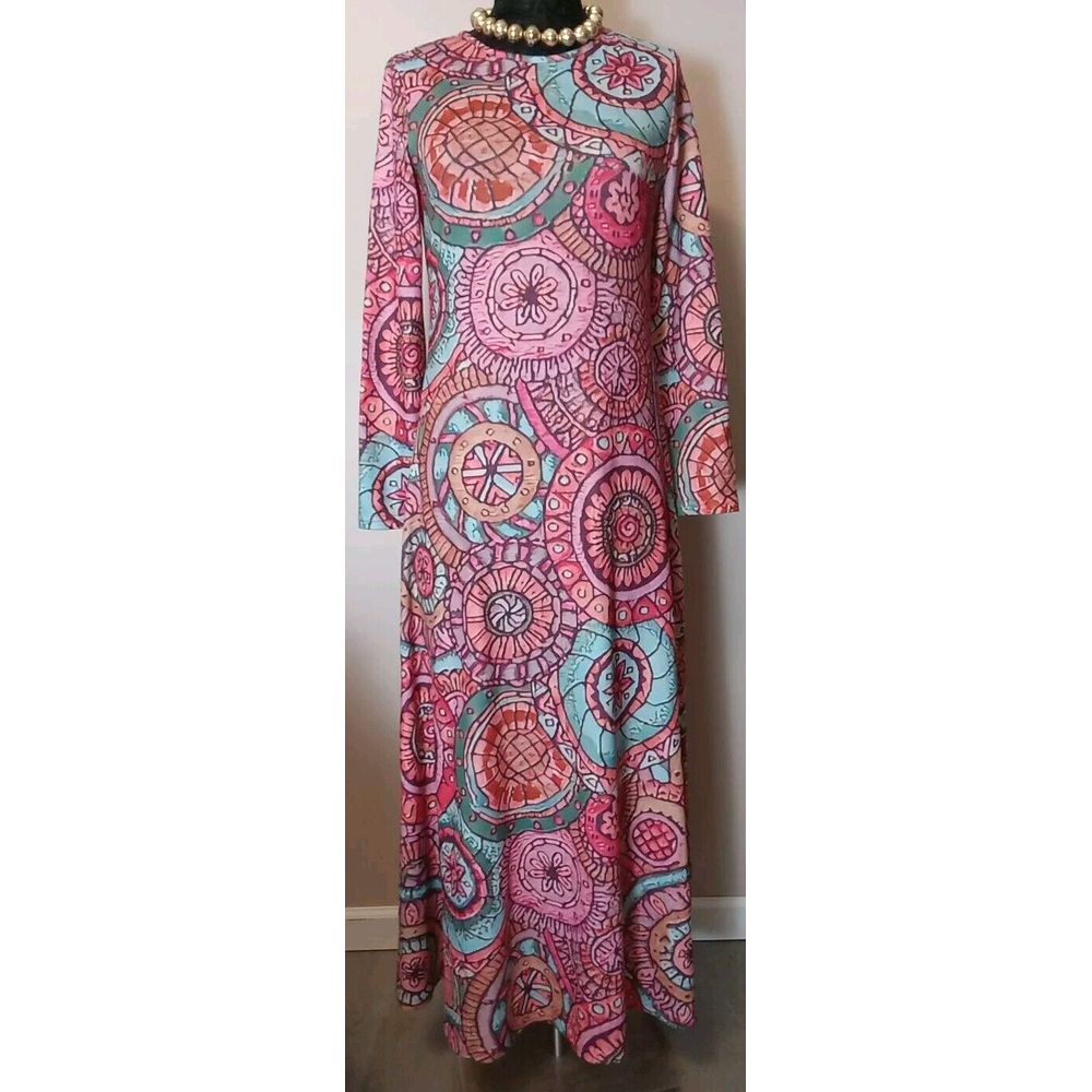 noracora Women Pink Geometric Multicolor‎ Pattern Longsleeve Dress Size M